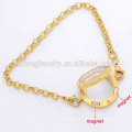 316l Edelstahl Perlenkette Armband mit schwimmenden Medaillon, Gold Charme Armband